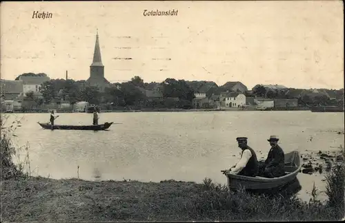 Ak Ketzin an der Havel, Totalansicht, Ruderboote