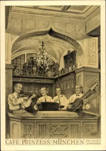 Künstler Ak Seitz, A., München, Cafe Prinzess, Musizierende Männer