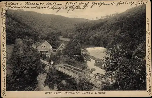 Ak Müngsten an der Wupper Wuppertal, Mühle, Brücke