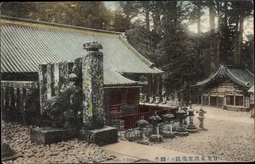 Ak Nikko Präfektur Tochigi Japan, Tempel, Außenansicht, Säulen, Deutsches Postamt, China, Stempel