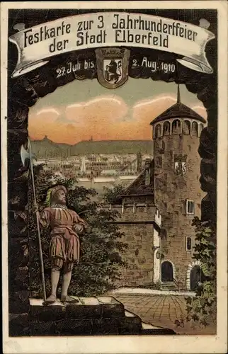 Ak Elberfeld Wuppertal, 3. Jahrhundertfeier, Wappen, Ritter, Turm, Festkarte