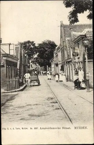 Ak Muiden Nordholland Niederlande, Amsterdamsche Straße, Anwohner