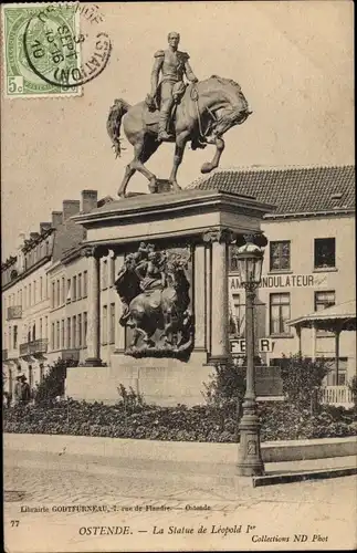 Ak Oostende Ostende Westflandern, Statue Leopold I