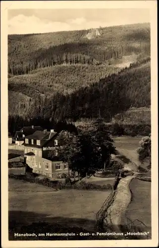 Ak Manebach Ilmenau Thüringen, Am Hermannstein, Gasthaus Pension Moosbach