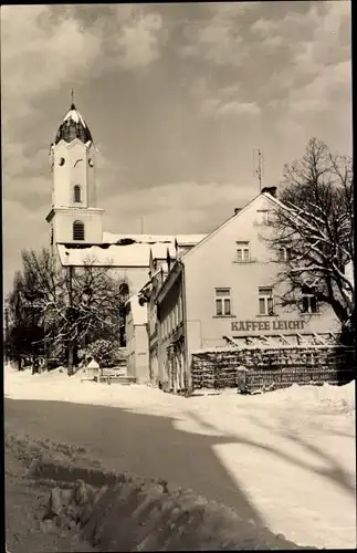 Ak Bad Brambach im Vogtland, Café Leicht im Winter