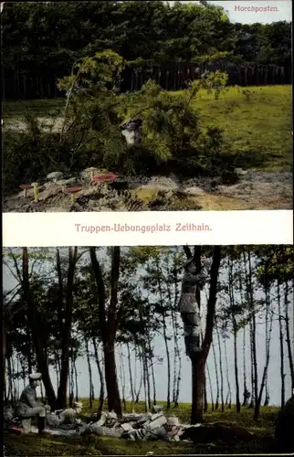 Ak Zeithain in Sachsen, Truppenübungsplatz, Horchposten, Soldaten im getarnten Versteck