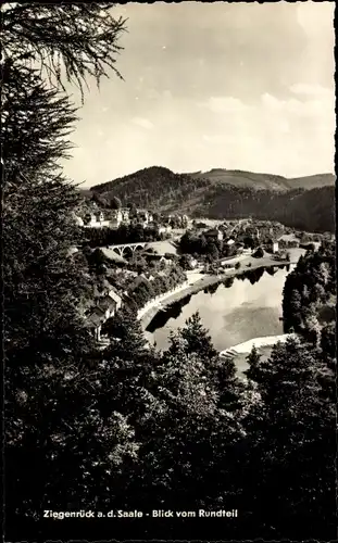 Ak Ziegenrück an der Saale Thüringen, Blick vom Rundteil, Ort, Wald