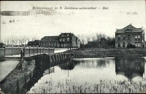 Ak Goes Zeeland Niederlande, Rijksgebouwen en R. Landbouw-winterschool