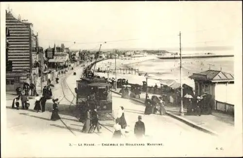 Ak Le Havre Seine Maritime, Boulevard Maritime, Straßenbahn