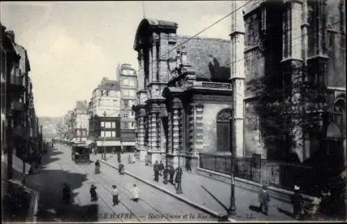 Ak Le Havre Seine Maritime, Notre Dame, Straßenbahn