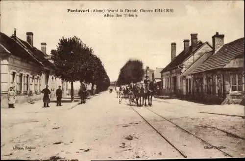 Ak Pontavert Aisne, Allée des Tilleuls, Straßenpartie mit Kutsche