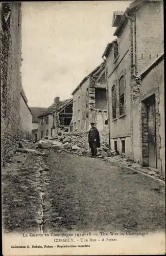 Ak Cormicy Marne, Straßenpartie, Kriegszerstörung 1. WK