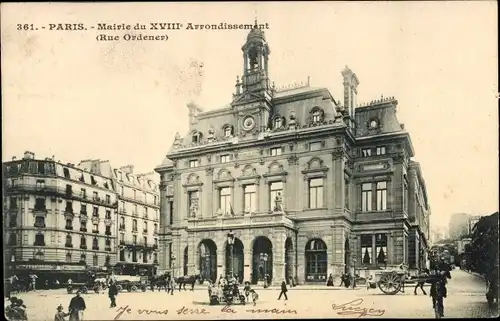 Ak Paris XVIII. Montmartre, Rathaus, Rue Ordener
