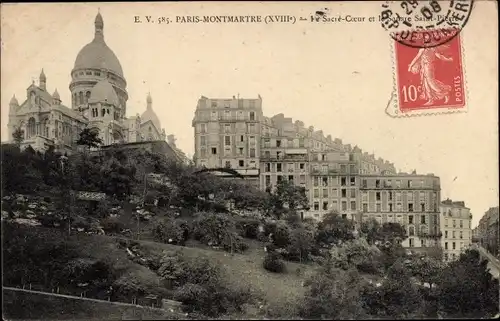 Ak Paris XVIII. Montmartre, Basilika Sacre Coeur, Square Saint Pierre