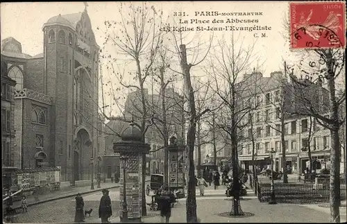 Ak Paris XVIII. Montmartre, Place des Abbesses, Kirche St-Jean-l'Evangeliste