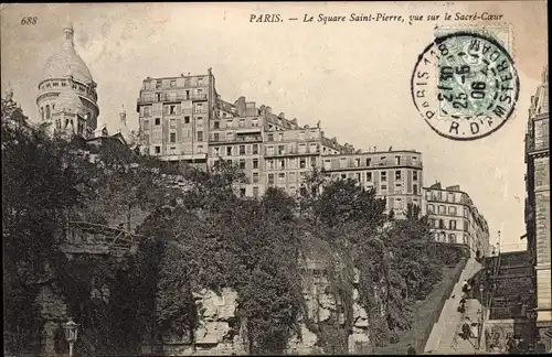 Ak Paris XVIII. Montmartre, Square Saint Pierre, Basilika Sacre Coeur