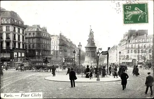 Ak Paris XVIII. Montmartre, Place de Clichy, Denkmal