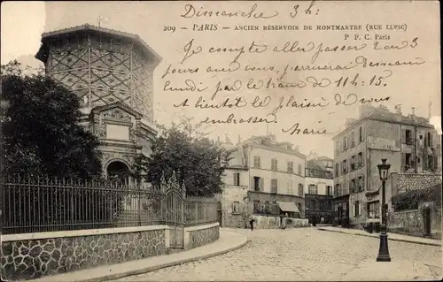 Ak Paris XVIII. Montmartre, ehemaliger Stausee, Rue Lepic