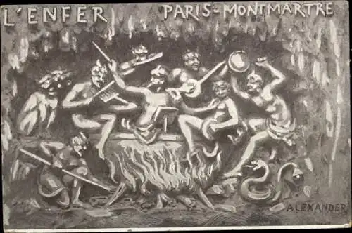 Künstler Ak Alexander, Paris XVIII. Montmartre, Cabaret L'Enfer, Die Hölle, dionysische Feier