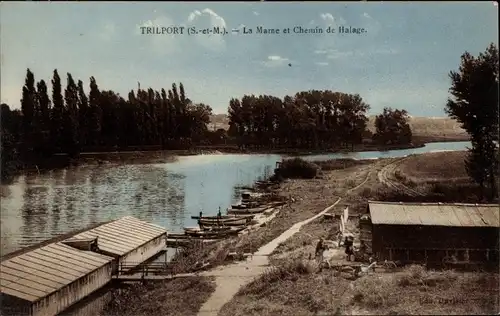 Ak Trilport Seine et Marne, La Marne, Chemin de Halage