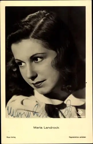 Ak Schauspielerin Maria Landrock, Portrait, UFA Film, Ross A 3209 2, Autogramm