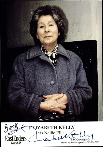 Autogrammkarte Schauspielerin Elizabeth Kelly als Nellie Ellis, Portrait, Autogramm