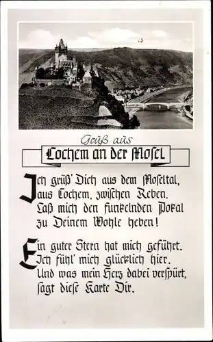 Ak Cochem an der Mosel, Ortsansicht, Gedicht, Burg