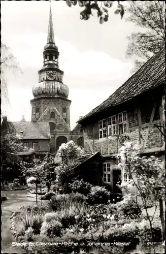 Ak Stade in Niedersachsen, St. Cosmae Kirche und Johannis-Kloster