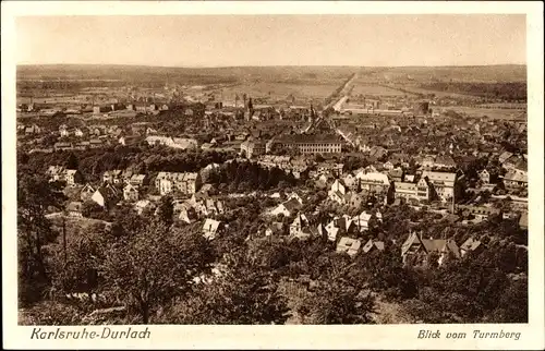 Ak Durlach Karlsruhe in Baden, vom Turmberg, Gesamtansicht