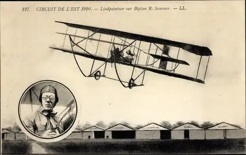 Ak Eastern Circuit 1910, Lindpaintner auf R. Sommer Doppeldecker