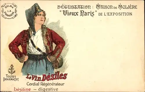 Litho Reklame, Le Vin Desiles, Cordial Regenerateur, Desiline, Deugstation Maison de Moliere