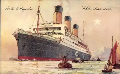 Künstler Ak Passagierdampfer RMS Majestic, White Star Line