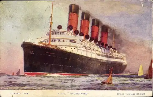 Künstler Ak Passagierdampfer RMS Mauretania, Cunard Line