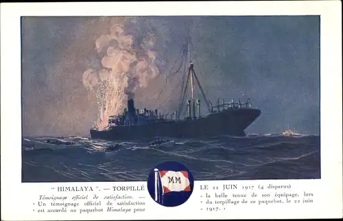 Künstler Ak Passagierdampfer Himalaya, Messageries Maritimes