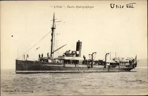 Ak Französisches Vermessungsschiff L'Utile, hydrographisches Schiff, Marine