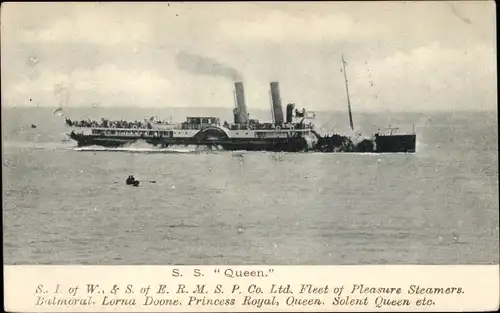 Ak Passagierdampfer SS Queen, S., I. of W., S. of E. R. M. S. P. Co.
