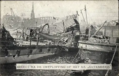 Ak Rotterdam, Dampfschiff SS Gutenberg, Kesselexplosion