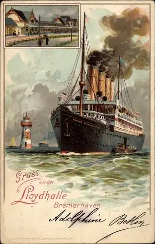 Litho Bremerhaven, Lloydhalle, Dampfschiff Kaiser Wilhelm der Große