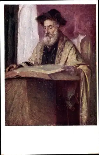 Judaika Künstler Ak Jüdischer Mann im Tallit, Buch