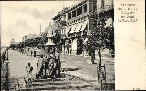 Ak Port Said Ägypten, Königin-Victoria-Brunnen am Kai