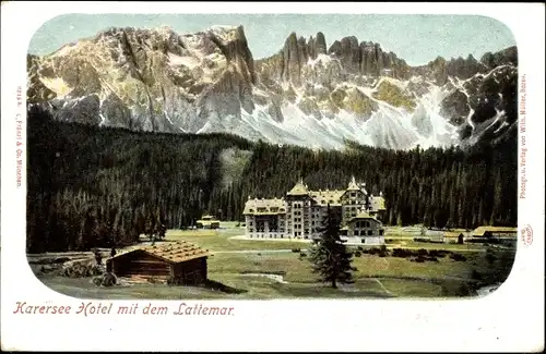 Ak Südtirol, Karerseee Hotel mit dem Lattemar