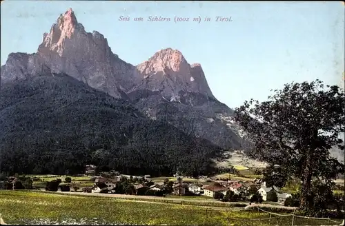 Ak Seis am Schlern Siusi Kastelruth Castelrotto Südtirol, Gesamtansicht