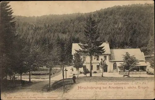 Ak Hirschsprung Altenberg Erzgebirge, Gasthof zur Ladenmühle