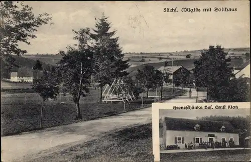 Ak Müglitz Altenberg im Erzgebirge, Teilansicht, Gasthof Grenzschänke