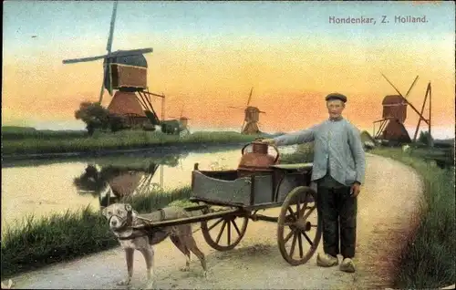 Ak Südholland, Hundekarren, Windmühlen