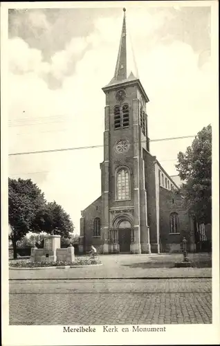 Ak Merelbeke Ostflandern, Kirche, Monument