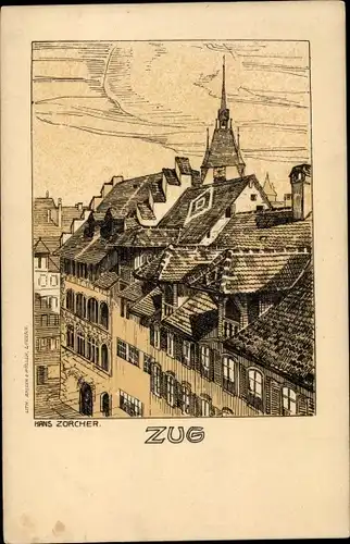 Künstler Ak Zorcher, H., Stadt Zug Schweiz, Häuser, Turm