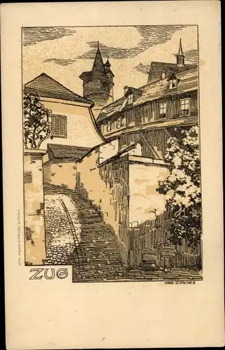 Künstler Ak Zorcher, H., Stadt Zug Schweiz, Häuser, Straßenpartie