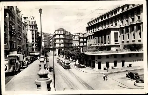 Ak Alger Algerien, Boulevard Bugeaud, Rue Alfred Lelluch, Straßenbahn, Autos