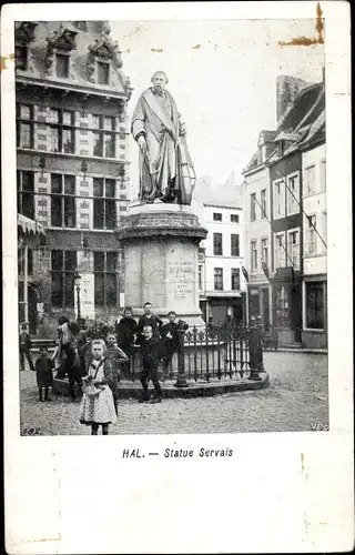 Ak Hal Flämisch Brabant Flandern, Statue Servais, Denkmal, Kinder